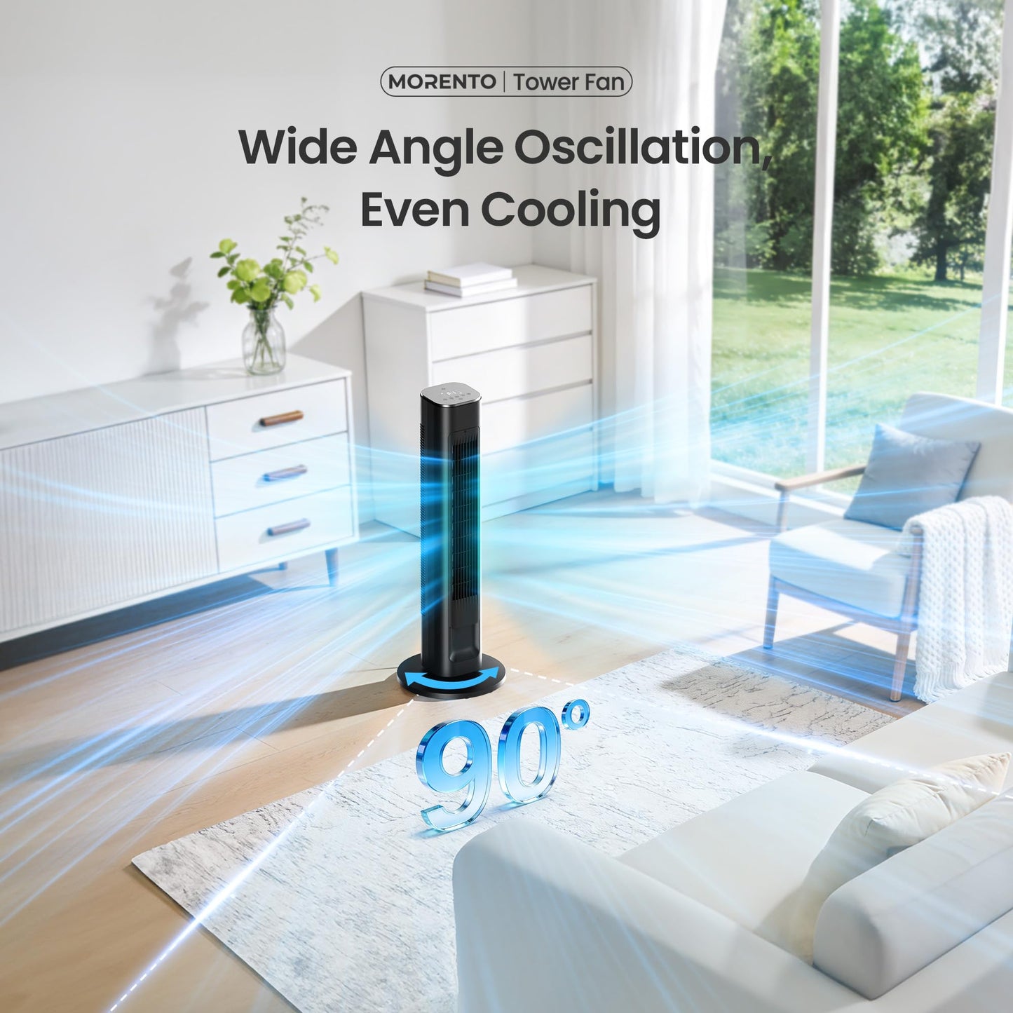 MORENTO Smart Tower Fan with Remote, WiFi/App/Voice Control, 25dB, Black