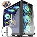 MUSETEX 5×140mm & 1×120mm ARGB Fans Voice Remote Control Mid-Tower Case with 2 PCS x USB 3.0 Ports Tempered Glass Panels PC Gaming Case Computer