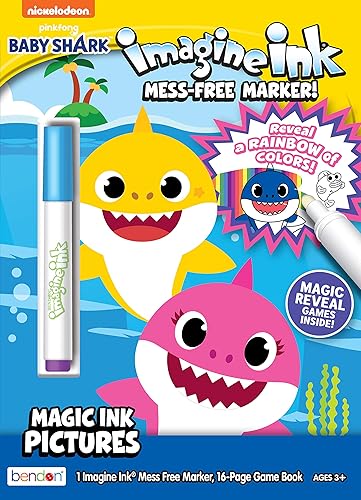 Bendon Baby Shark 16-Page Imagine Ink Coloring Book with Mess Free Marker 47220