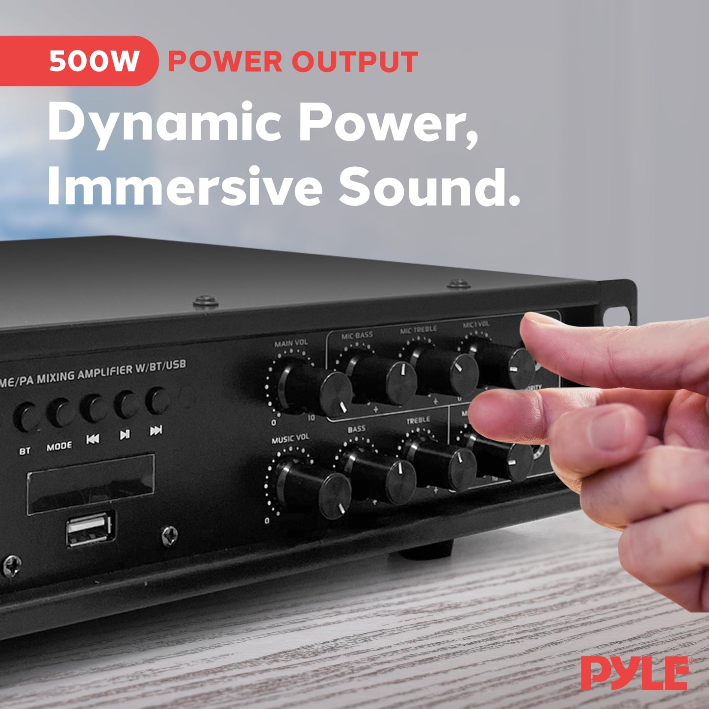 Pyle Bluetooth PA Mixing Amplifier - 500W Home Audio Rack Mount Stereo Power Amplifier, Digital LED Display, USB/AUX/Mic, Optical/Coaxial, AC-3