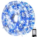 kemooie 500 LED Blue and White Christmas Lights, 164 FT 8 Twinkle Modes Plug in Waterproof Extra Long Fairy Lights for Outdoor Christmas Party Garden