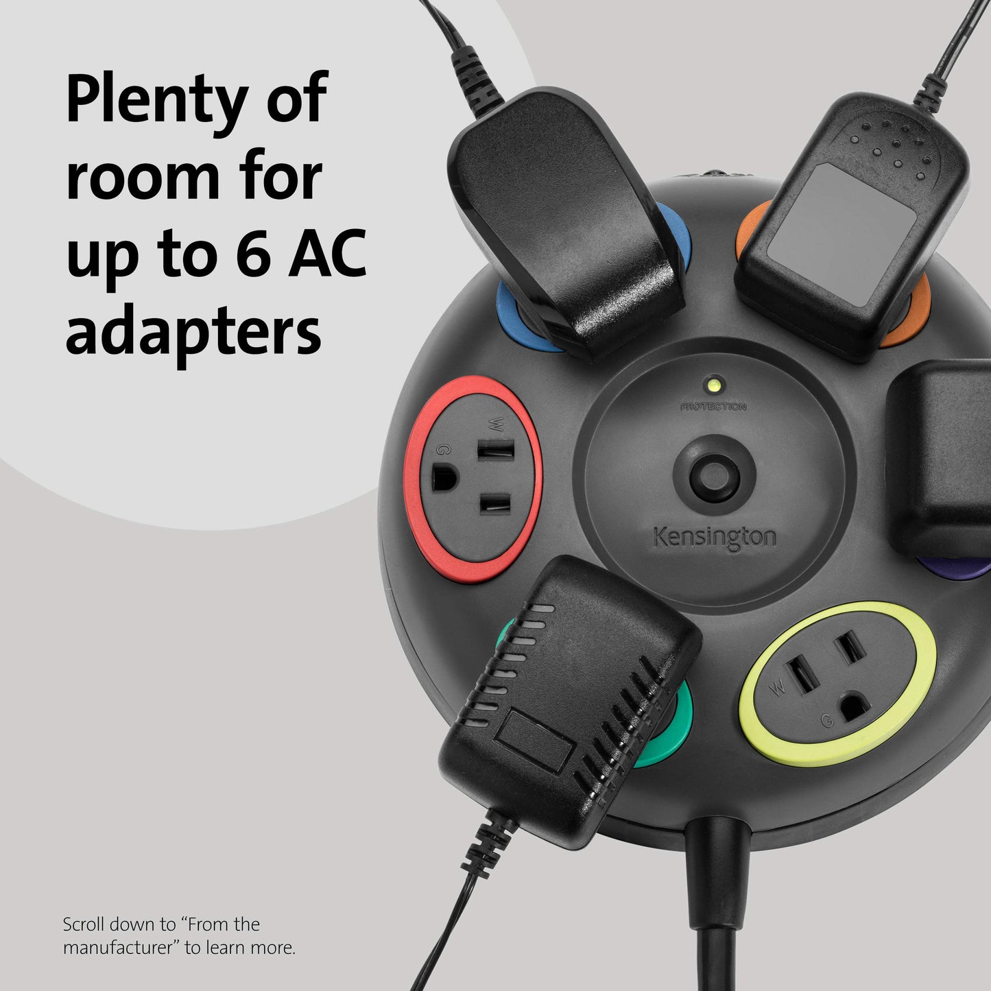 Kensington SmartSockets 6-Outlet, 16-Foot Cord, & 1500 Joules Tabletop Surge Protector (K62634NA)