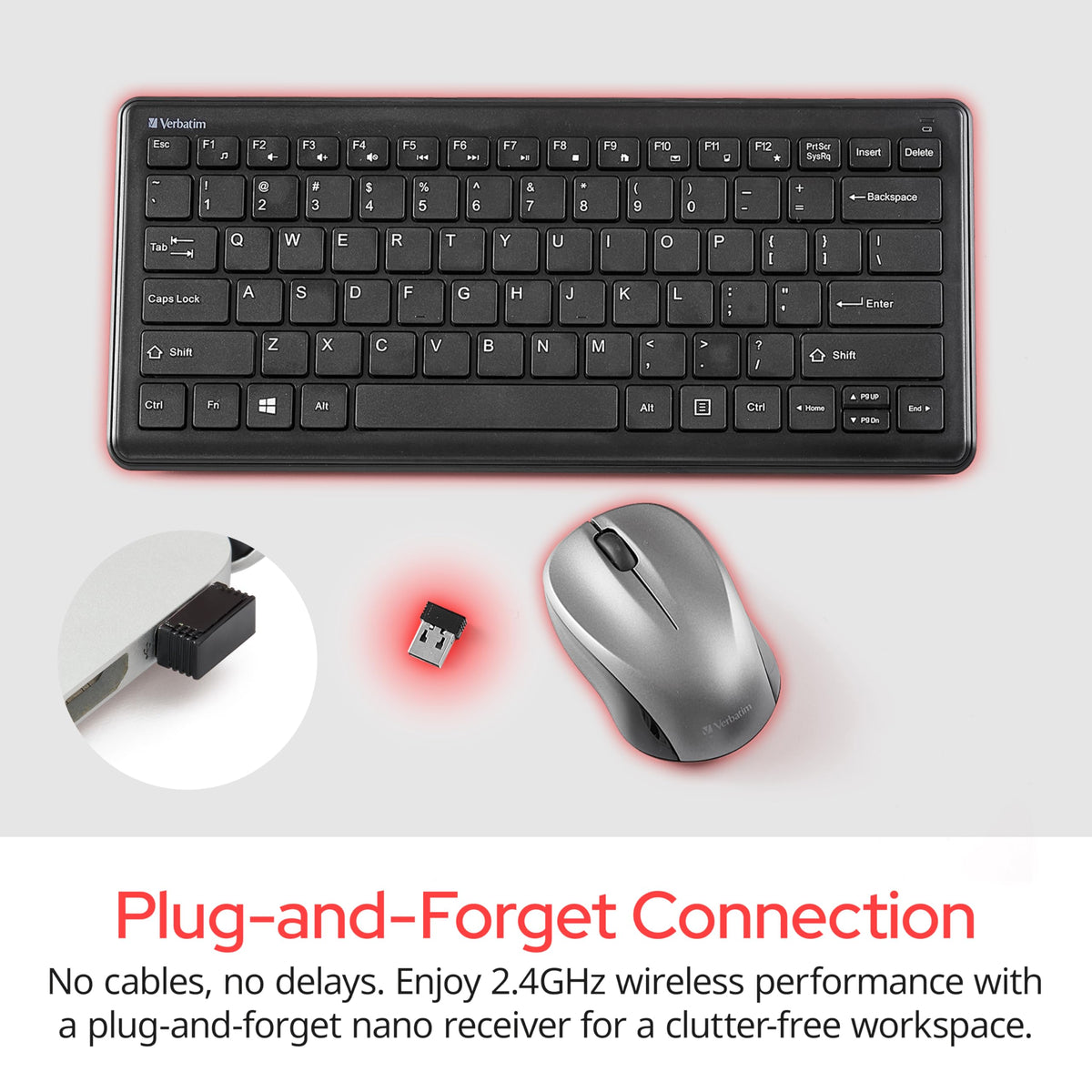 Verbatim Silent Wireless Compact Keyboard and Mouse Combo, for Laptop/Personal Computer
