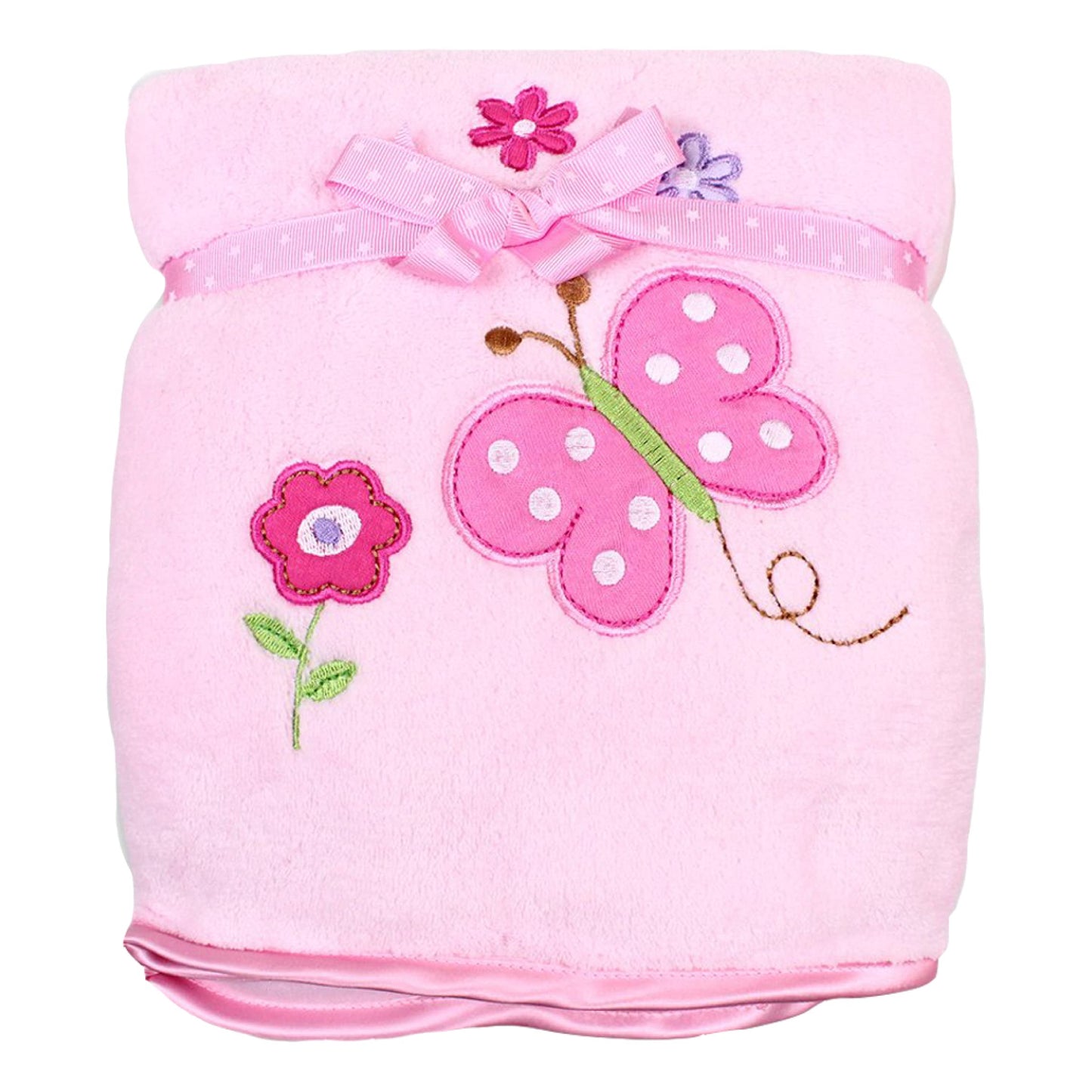 Spasilk Baby Girls' Newborn Extra Thick Plush Blanket with Satin Trim, Pink Butterfly, One Size