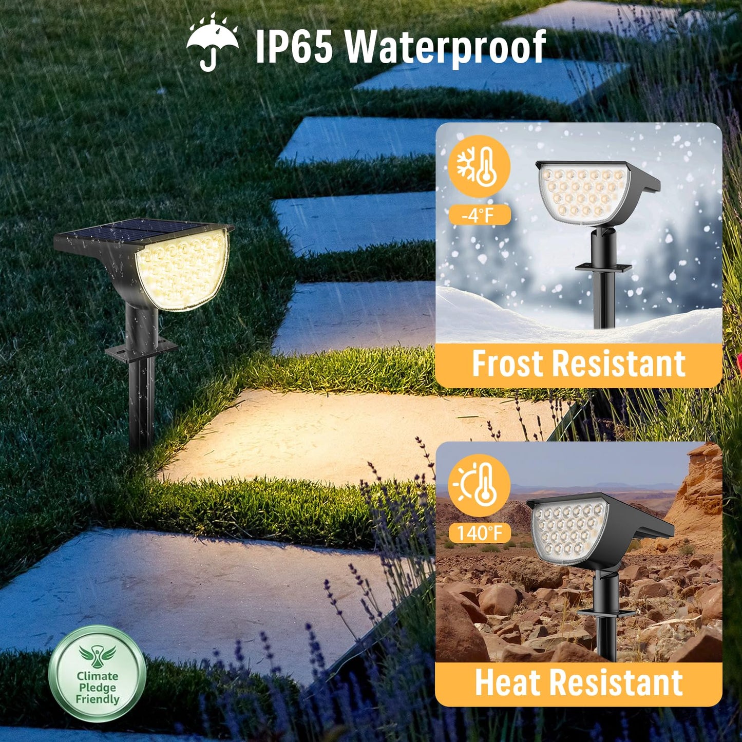 GKGG Solar Lights Outdoor Waterproof IP65, Solar Powered 76 LED 3 Lighting Modes Solar Spot Lights Outdoor for Yard Garden Landscape Pathway (Warm