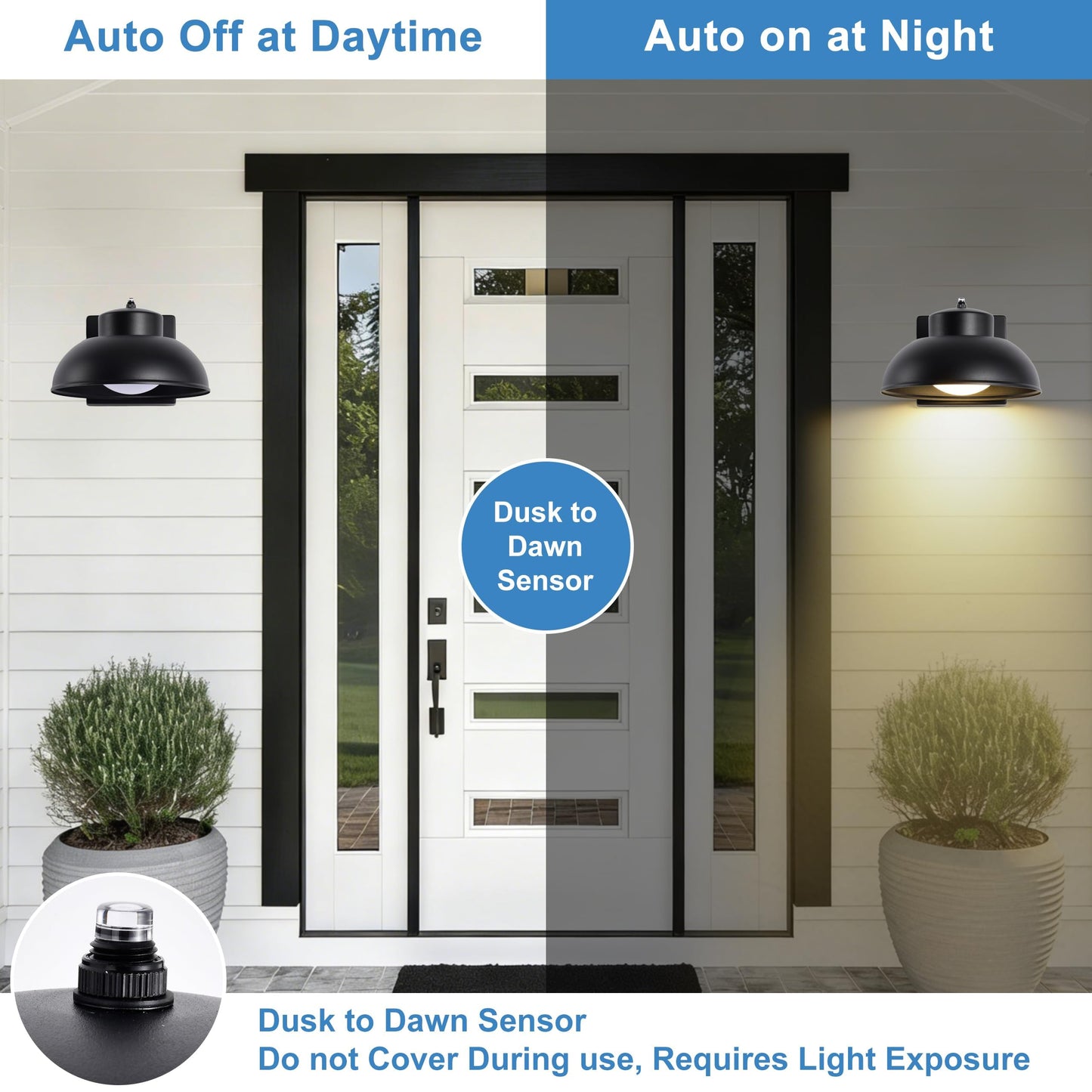 SendaLife Black Exterior Light Fixtures, 2 Pack Dusk to Dawn LED Outdoor Wall Lights, 12W Integrated 3000K Farmhouse Barn Sconce, Waterproof LED Porch