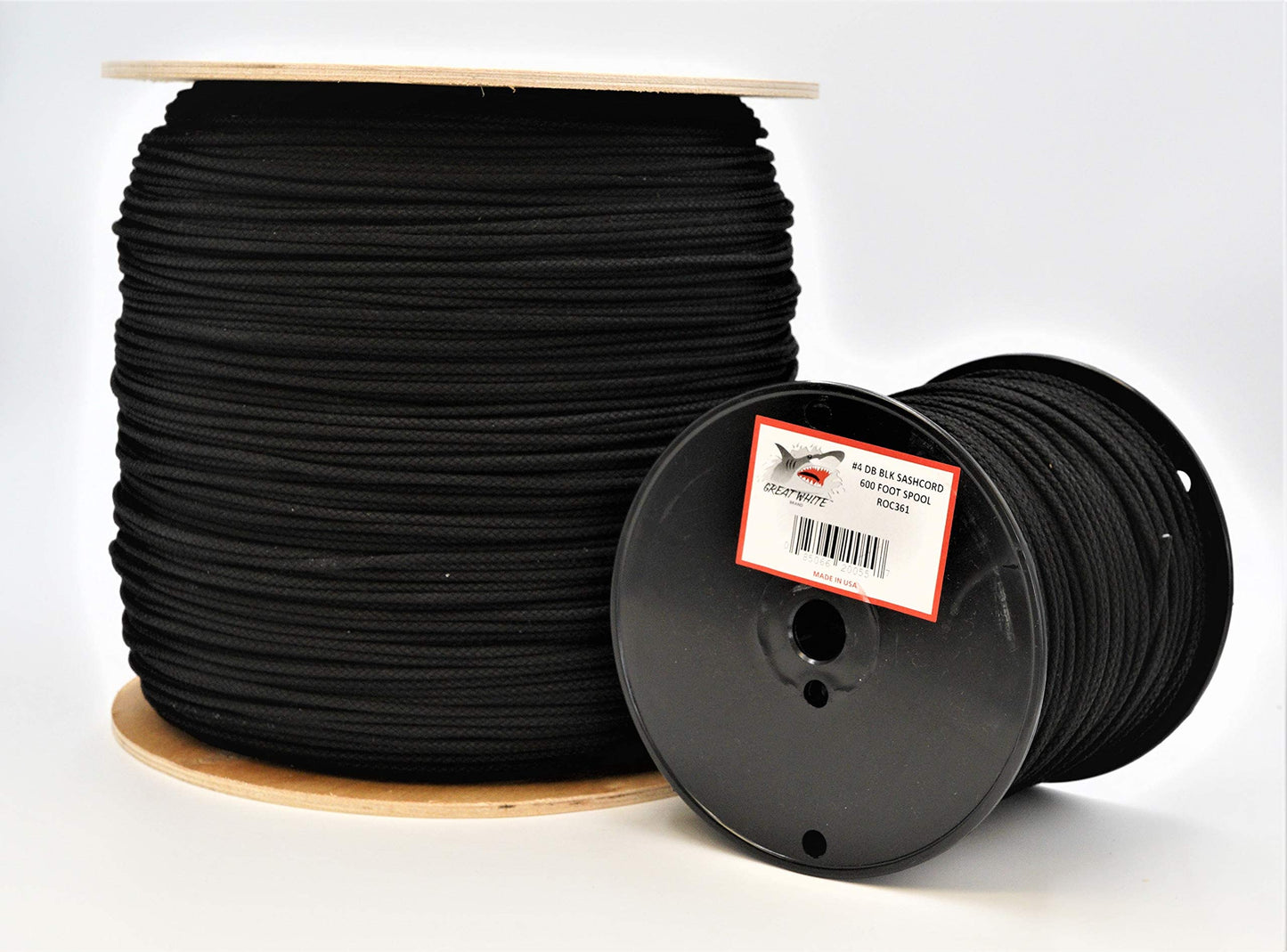 GREAT WHITE Trick Line/Tie Line, Black, 300ft. Unglazed, USA, Cotton Cover with Polyester Core for Added Strength, Theatrical Cord, Multipurpose