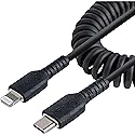 StarTech.com 20in / 50cm USB C to Lightning Cable, MFi Certified, Coiled iPhone Charger Cable, Black, Durable TPE Jacket Aramid Fiber, Heavy Duty…