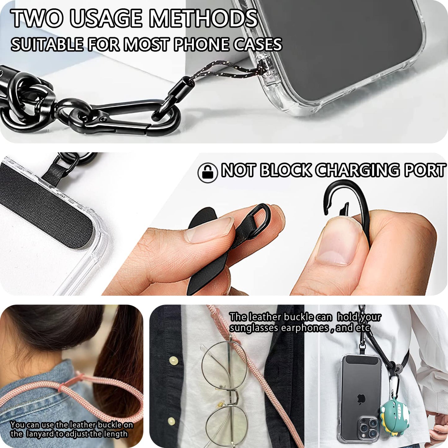 AOOMO Cell Phone Lanyard, Universal Adjustable Detachable Nylon Crossbody Lanyard,Necklace Lanyard & Wrist Strap with Phone Patch for All
