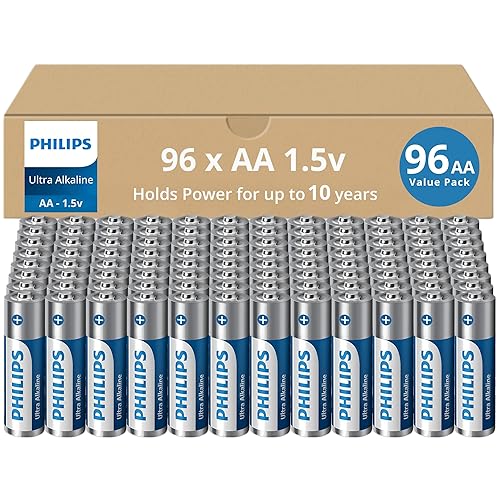 PHILIPS AA Batteries 96 Pack | 1.5v Ultra Alkaline Double A Battery | 132% More Power Then Industry Standard | Long-Lasting | 10-Year Shelf Life…