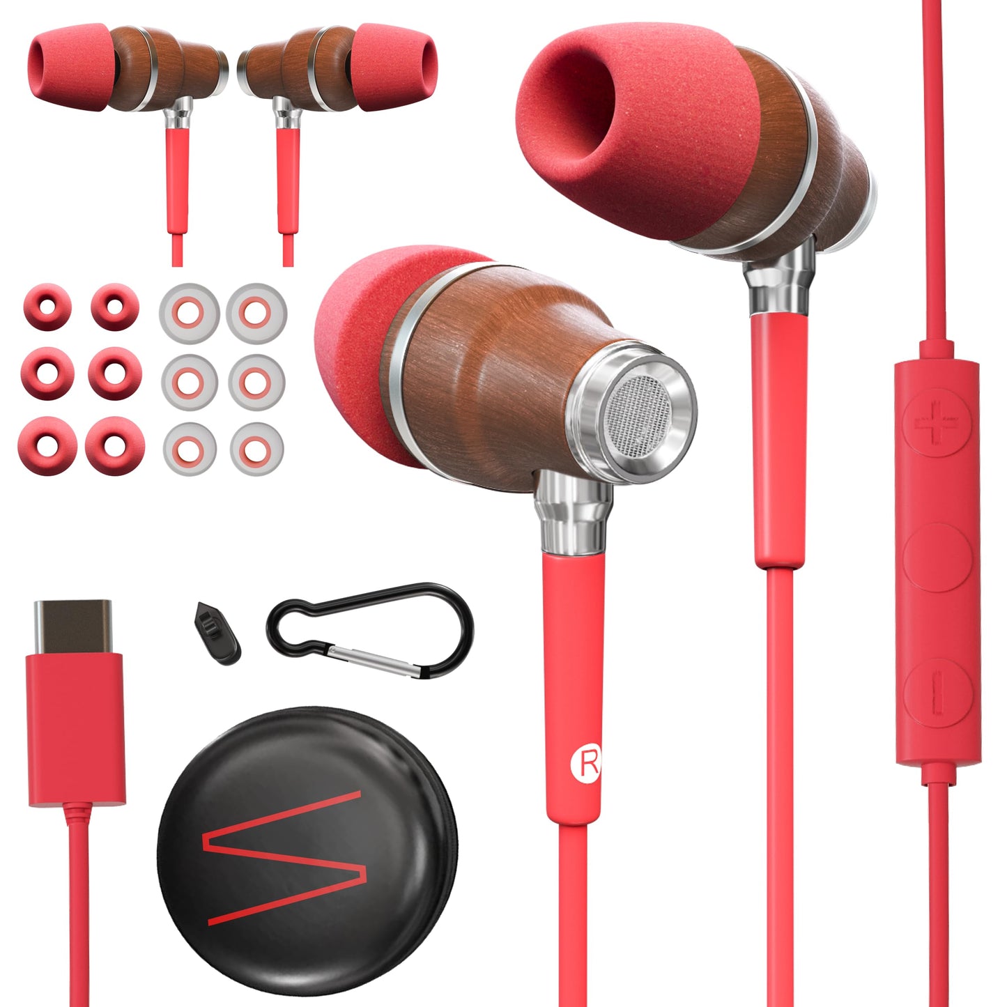 Symphonized Premium Wooden USB-C Wired Headphones for iPhone 17, 16, 15, Samsung & Android, Wired Earbuds USB C Headphones with Microphone & Volume
