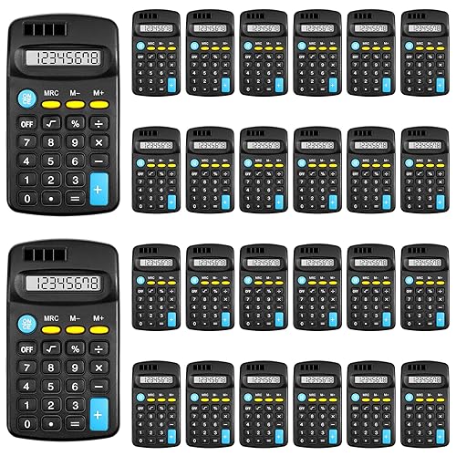Loccmat 24 Pieces Pocket Calculator,Pocket Size Mini Calculators,Solar Battery Dual Power Function Calculator,8 Digit Display Basic Calculator