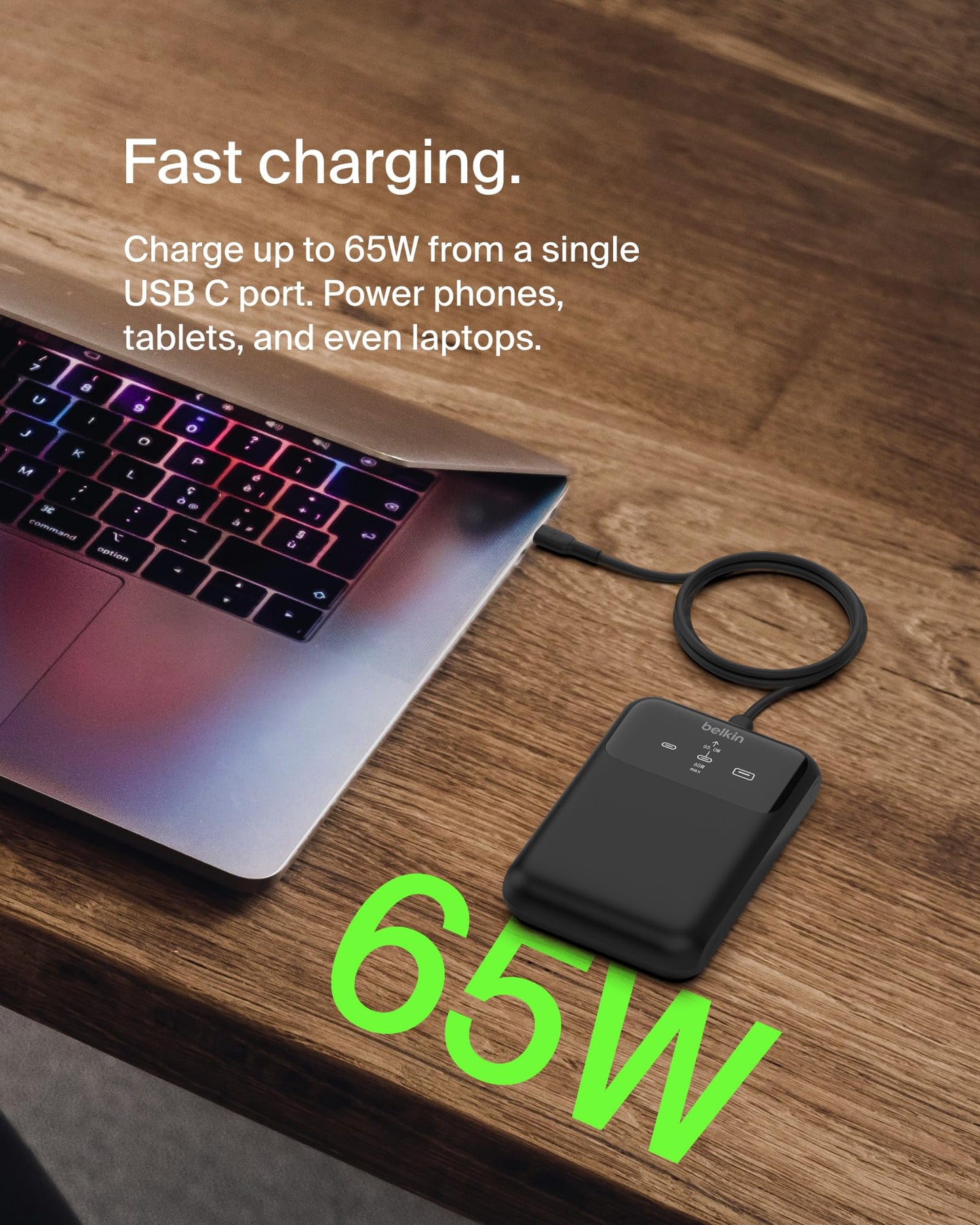 Belkin Portable Charger Power Bank, 3-Port Laptop Power Bank 20000 mAh, USB-A & USB-C Chargers Fast Charging 65W Ports for MacBook, Apple iPhone 17