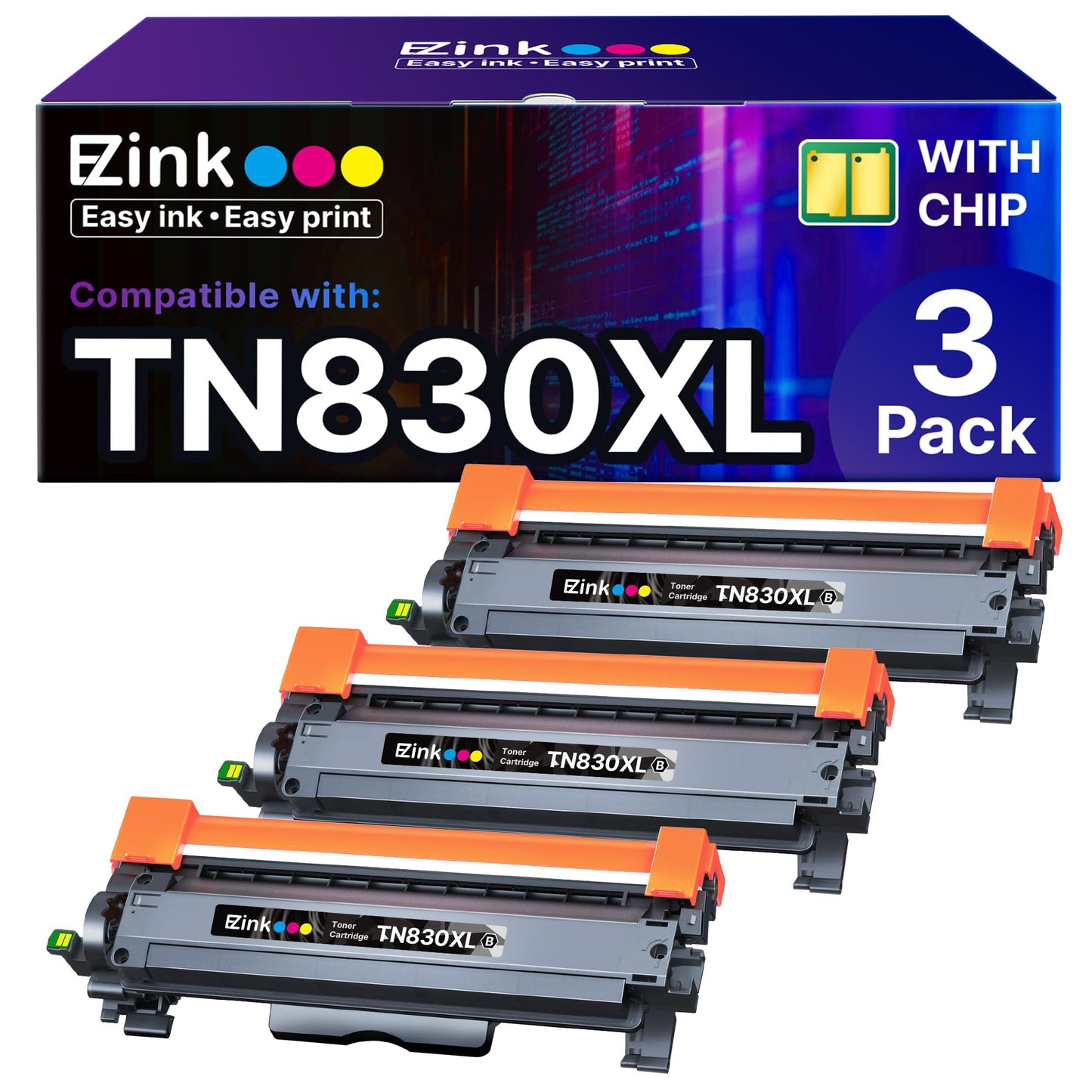 E-Z Ink Compatible Replacement for Brother TN830XL Toner Cartridges 3 Black