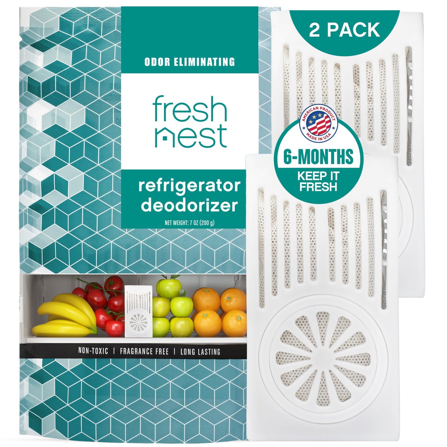 Fresh Nest Refrigerator Deodorizer with Zeolites - Odor Eliminator - 2 Pack