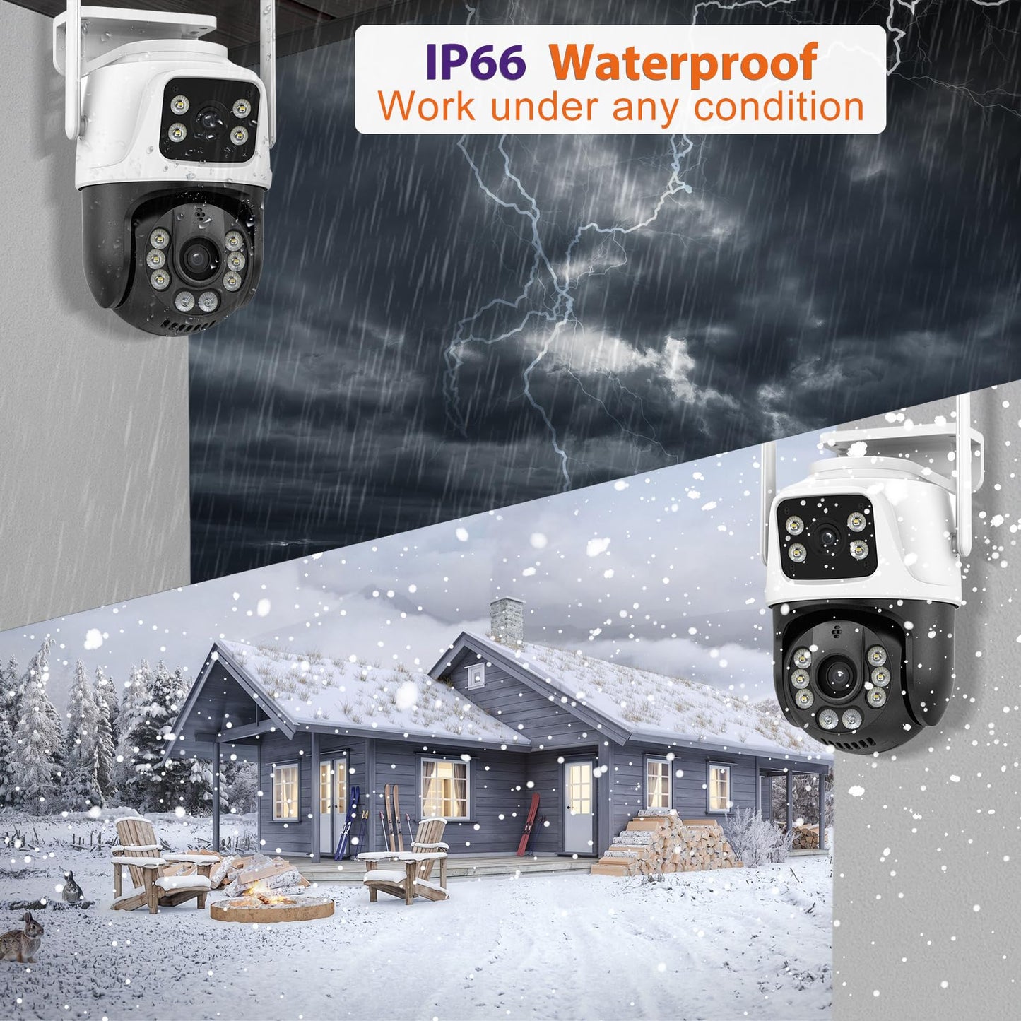 Security Outside Camera Wireless 2.4G WiFi Home Indoor Security Cameras Dual Lens Linkage 360°View 4MP Two-Way Talk,AI Detection,Full-Color Night