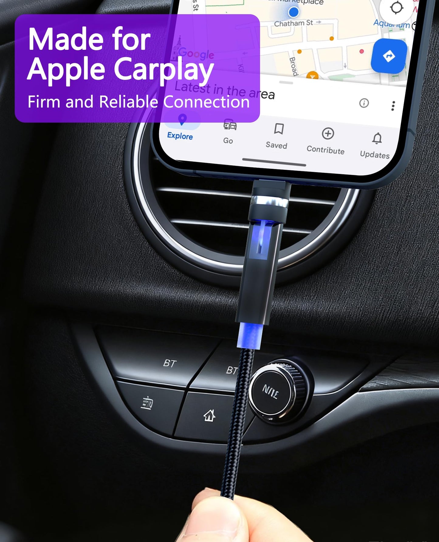 90 Degree iPhone Charger Cable Swivel Cord with 360° Rotating Head - 6.6FT Right Angle Lightning Cable 360° iPhone Cord with MFi, 2.4A Fast Charging…