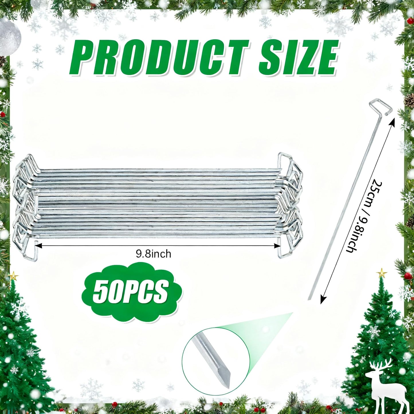 Bylion 50 Pack Metal Christmas Light Stakes - Outdoor Light Stakes - 9.8 Inch Christmas Yard Stakes for C7 C9 Universal Yard Lawn Stakes for Holiday