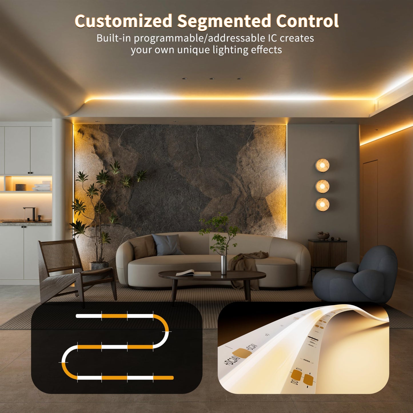PAUTIX COB LED Strip Lights Addressable 2700K-6500K Chasing White Light CCT Smart IC Tunable Tape Lights 16.4ft Super Bright Dimmable,Alexa Voice