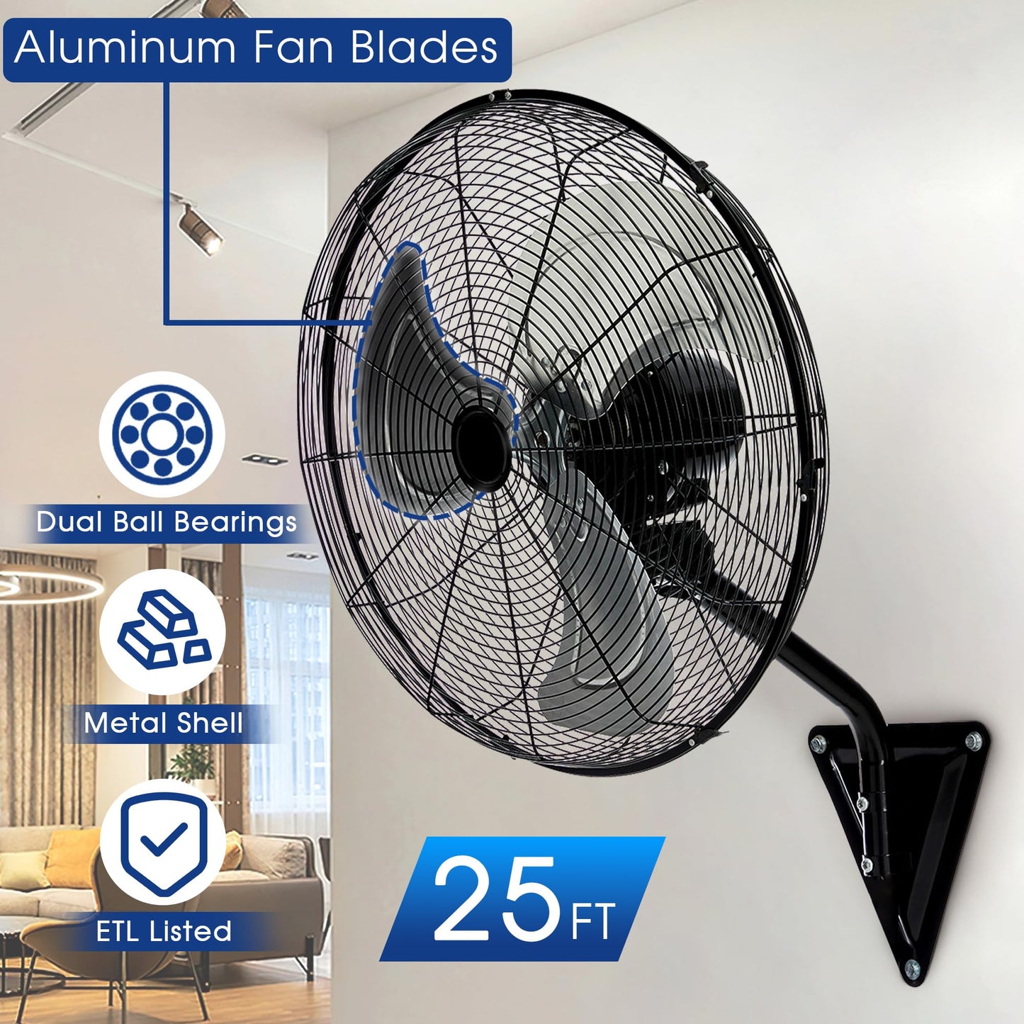2 Pack 20" Industrial Wall Mount Fan, High Velocity 7100 CFM Metal Fan with 3 Speed Control, Adjustable Tilt, Heavy Duty Cooling Oscillating Fan