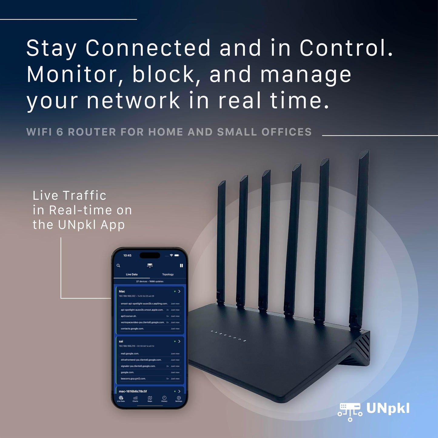 UNpkl ICHI AX3000 WiFi 6 Router, Dual-Band Gigabit Wireless Internet Router with EasyMesh, 6 High-Gain Antennas, Parental Controls, OFDMA/MU-MIMO