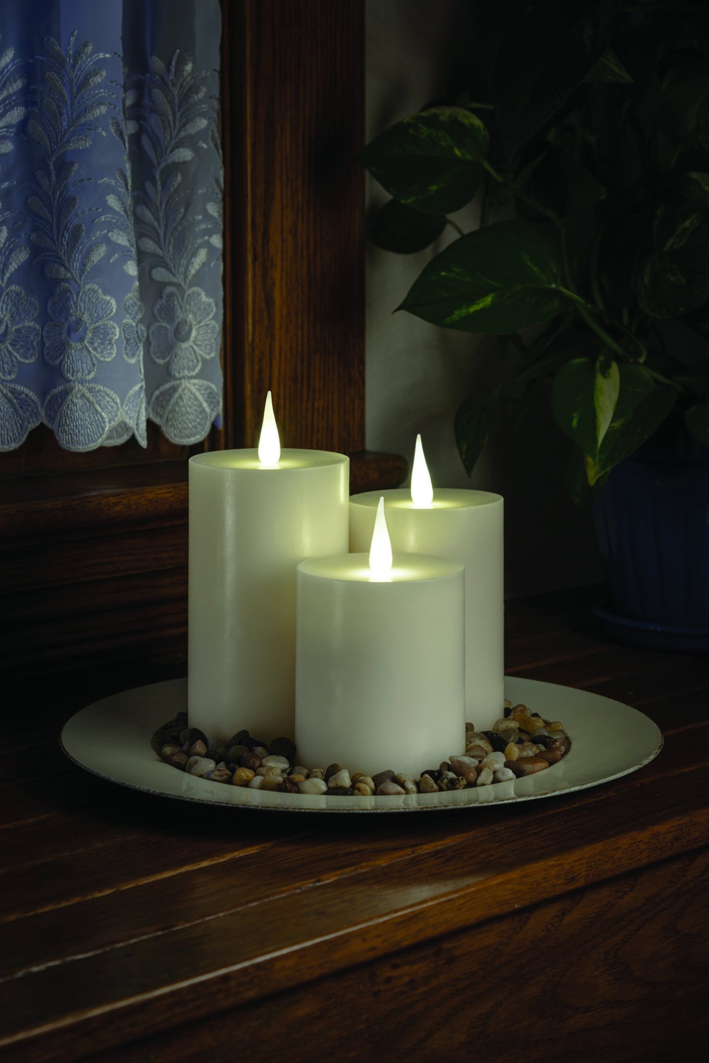 Xodus Innovations WC1684 4 inch Flameless Battery Operated LED Wax Pillar Candle with Automatic Timer and Warm White 3D Flickering Flame, Ivory