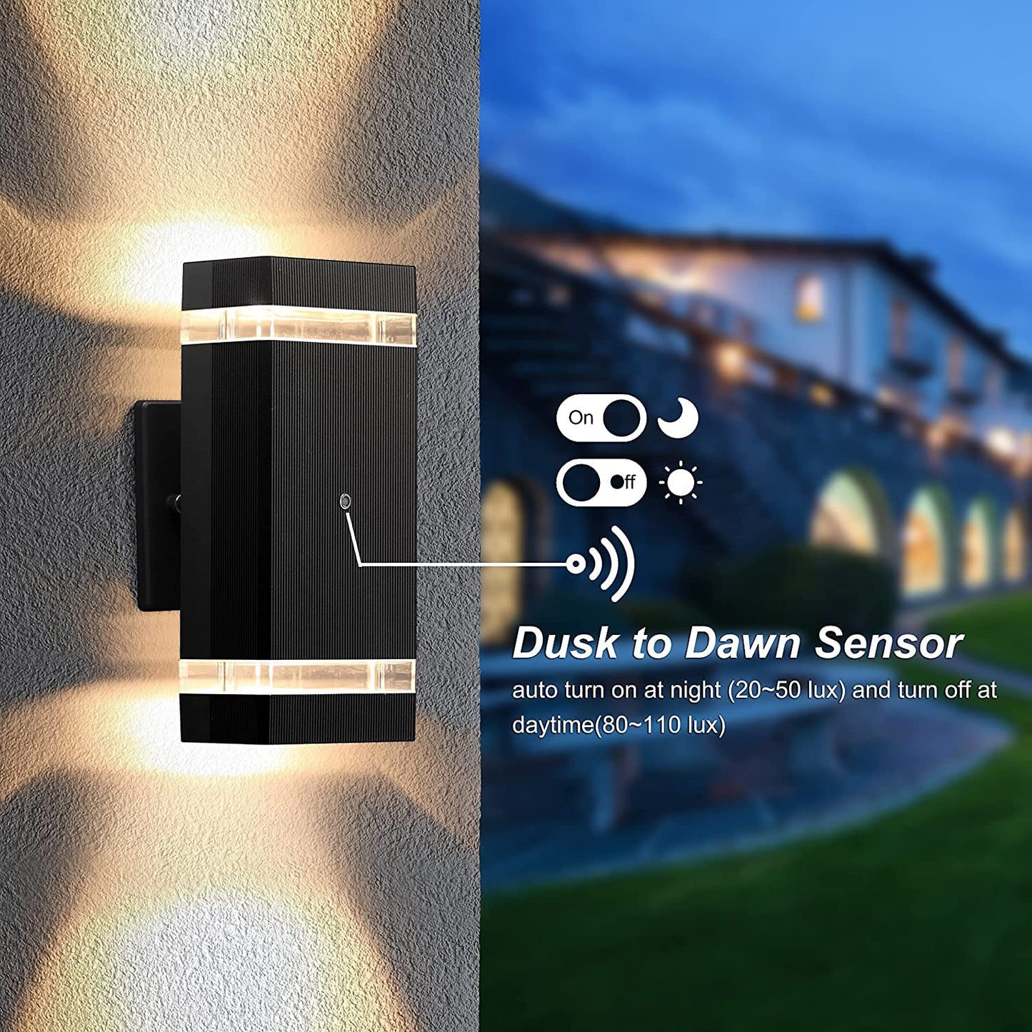 LMP Dusk to Dawn Outdoor Lighting, 5W LED Exterior Lighting Fixtures, IP65 Waterproof Wall Sconce Lights for Outside House, Porch, Garage and Front