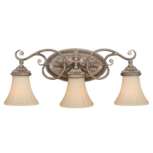 VAXCEL Avenant 3-Light 23 inch Wide French Bronze Traditional Bathroom Vanity Lighting Fixture, Amber Scavo Glass Shade, Dimmable, LED Compatible