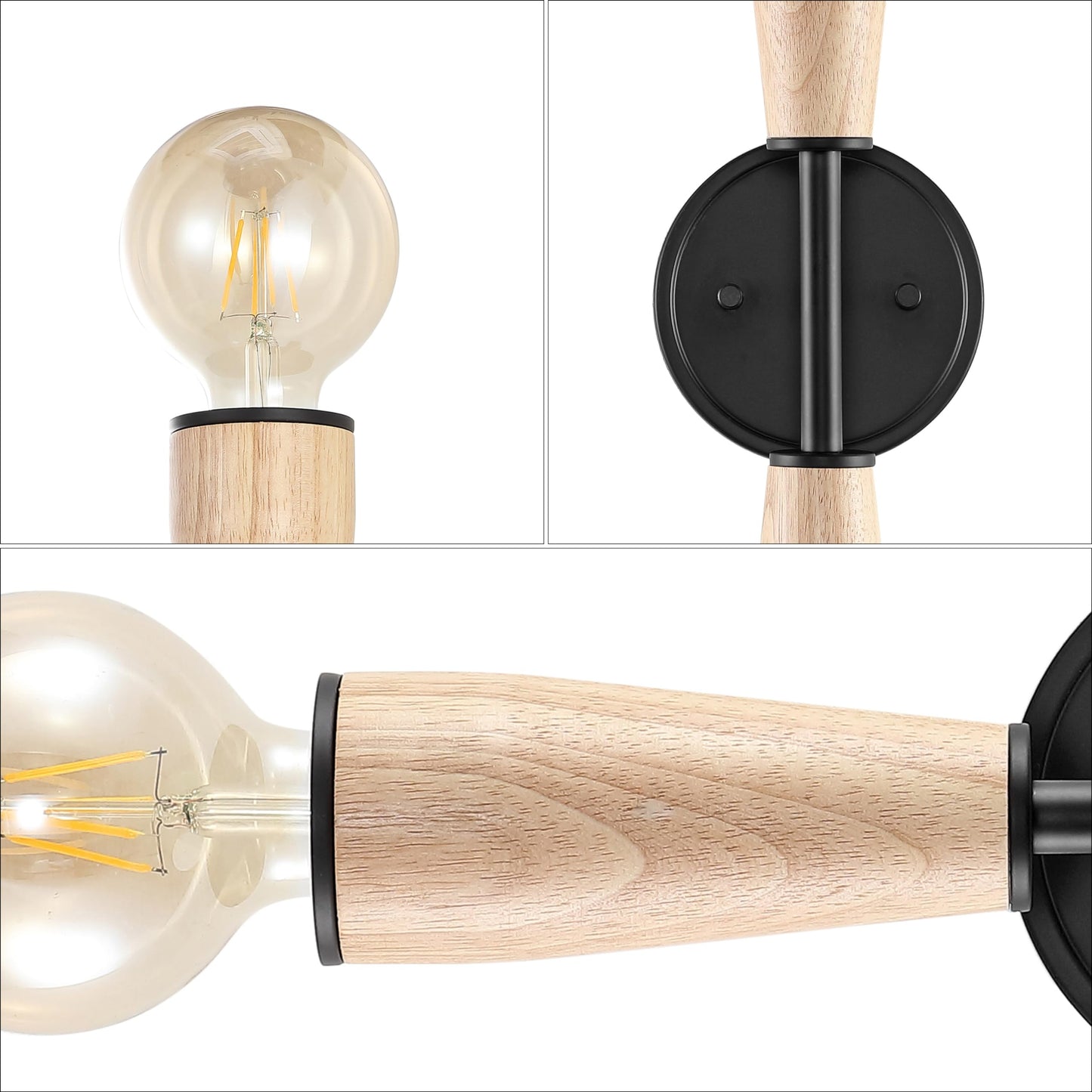 JONATHAN Y 5.13" Light Brown/Black 2-Light Wood and Iron Double Sided Hourglass LED Sconce, Modern Industrial Wall Lamp for Bathroom Mirror Hallway