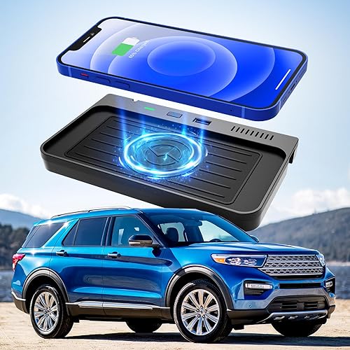 CreekT® Wireless Car Charger for Ford Explorer Center Console Accessories 2024 2023 2022 2021 2020, with USB Ports Compatible Wireless Charging Pad