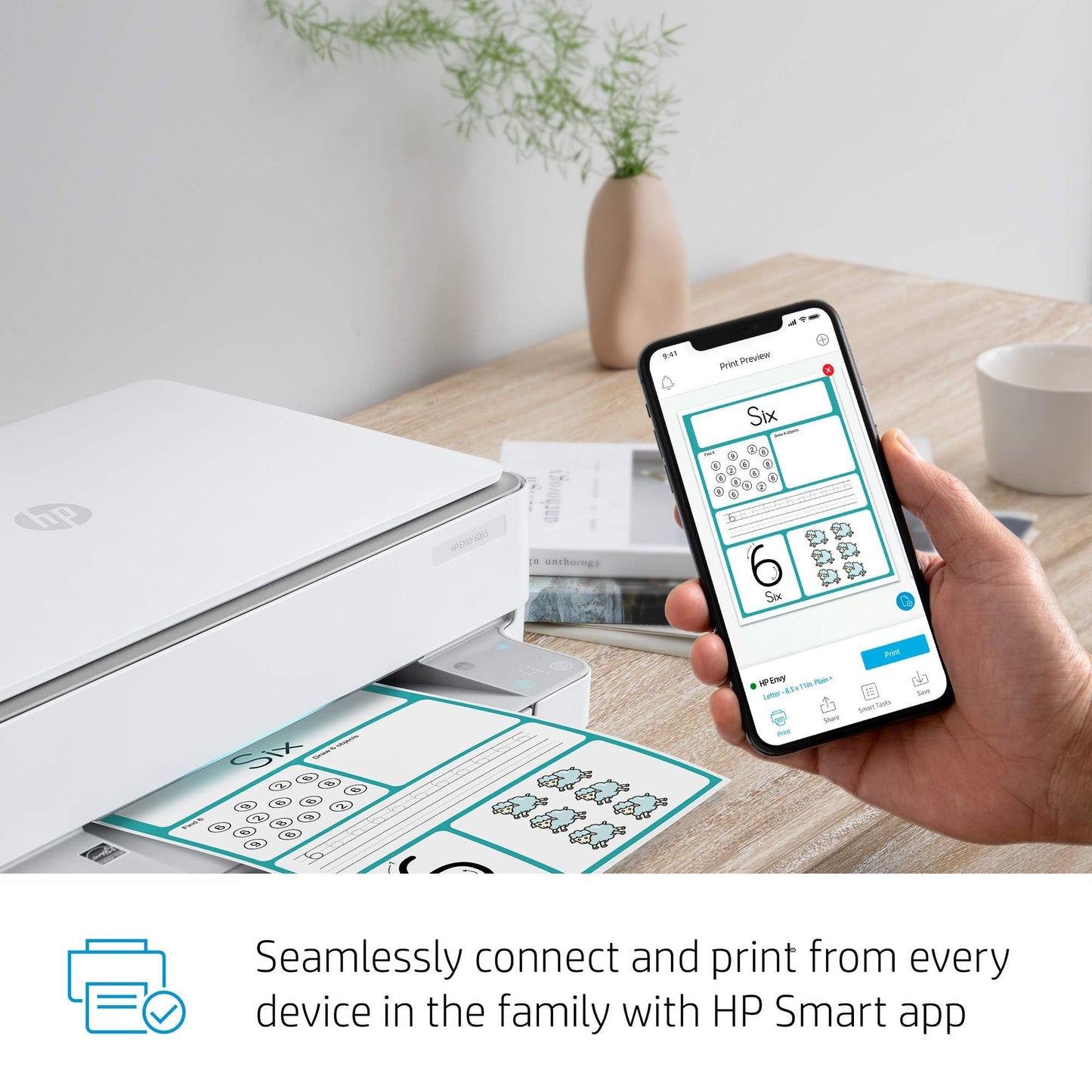 HP Envy 6055 Wireless All-in-One Printer | Mobile Print, Scan & Copy (5SE16A) (Renewed Premium)