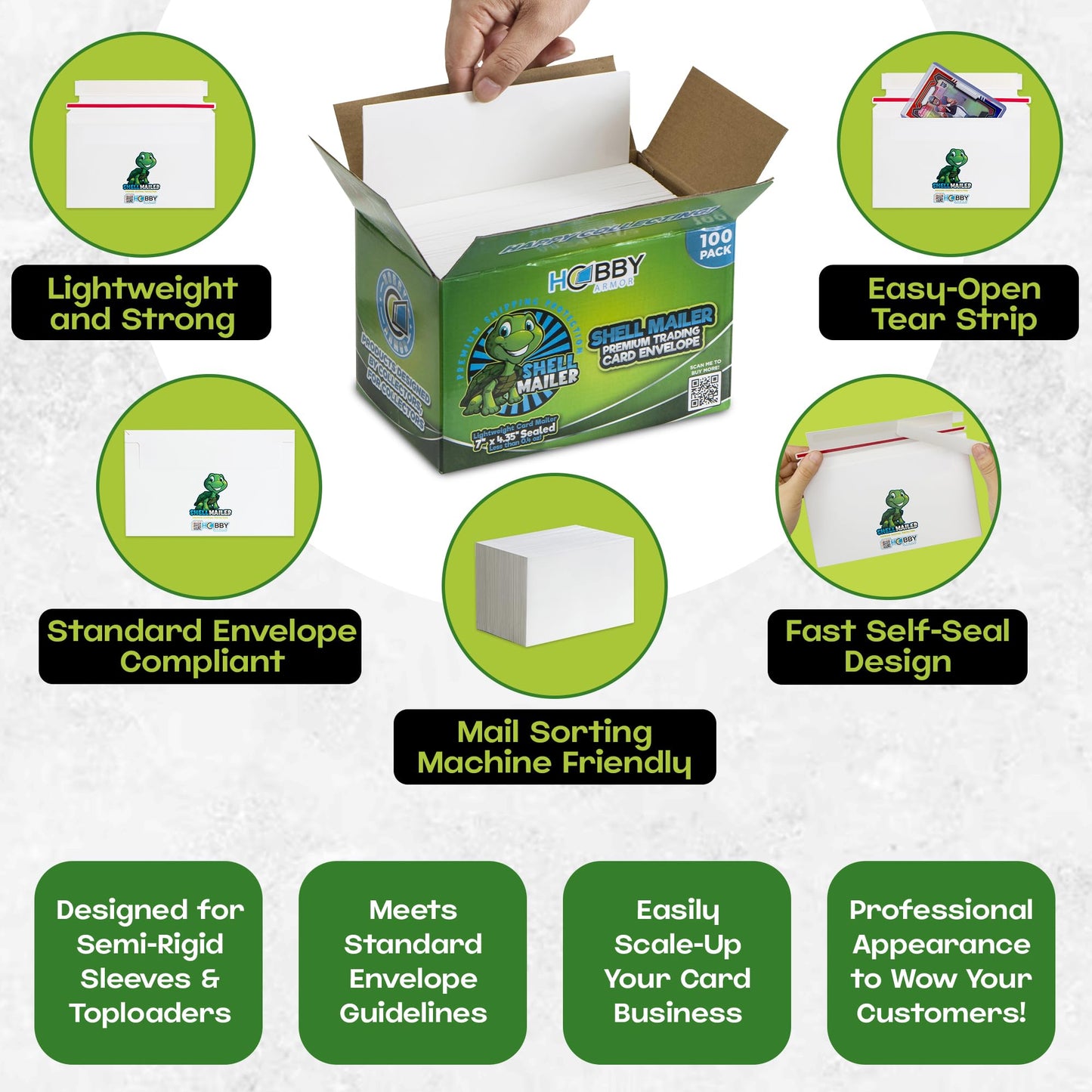 1 Pack Shell Mailer Trading Card Envelopes by Hobby Armor, 7" x 4.35" Trading Card Mailers for Shipping, Perfect Sized Shipping Envelope for Mailing