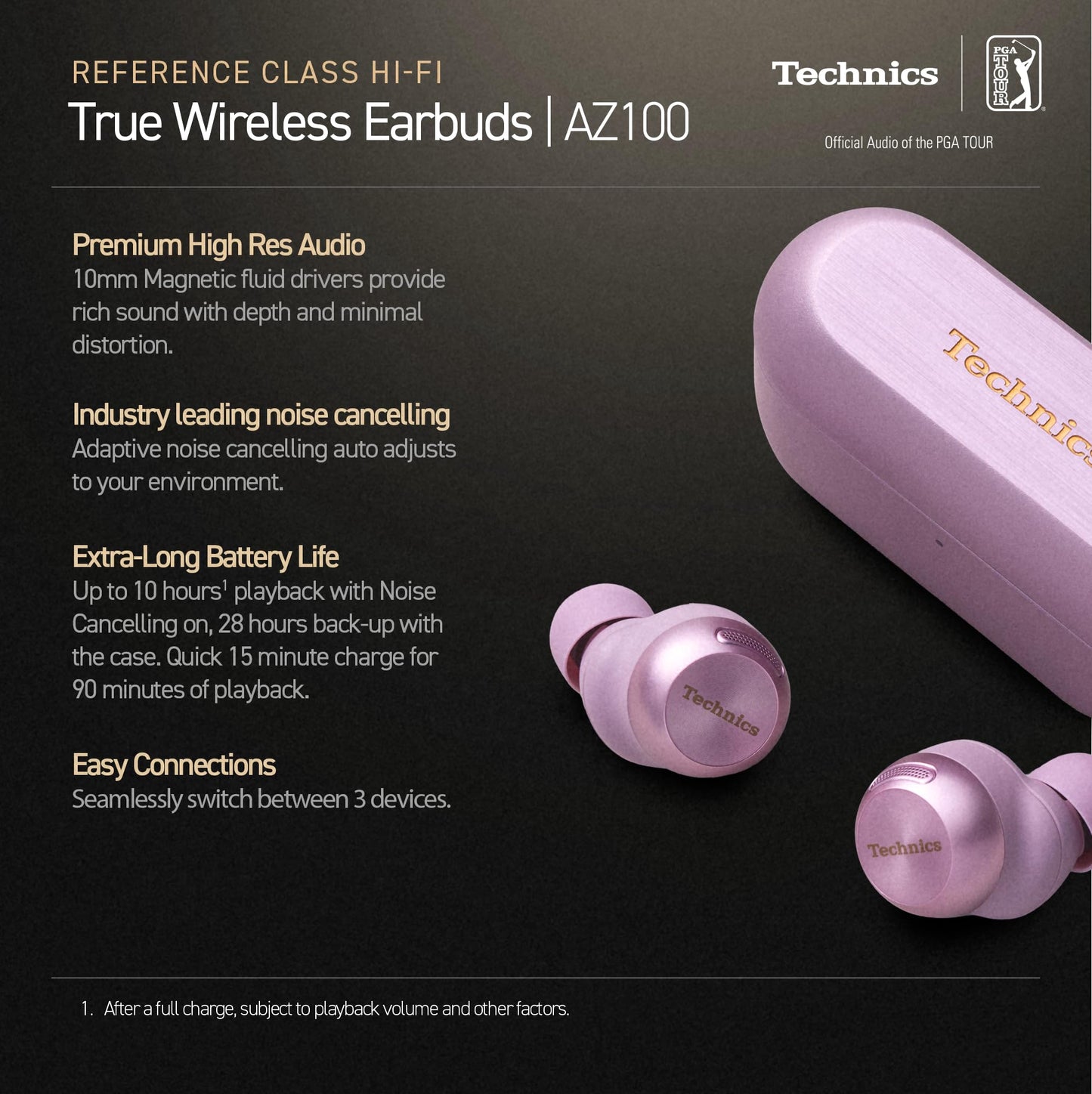 Technics Reference Class HiFi Wireless Earbuds,Dolby Atmos with Head Tracking,Adaptive Noise Cancelling,3 Device Multipoint, 10-hr Battery,Wireless