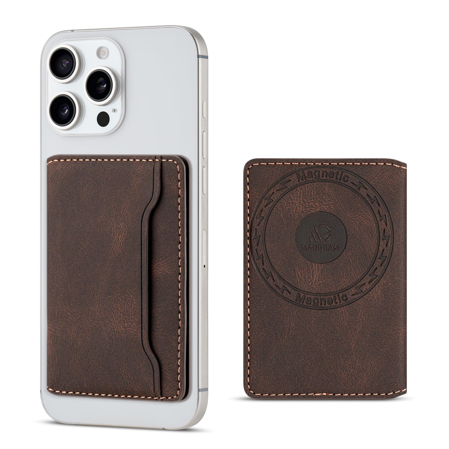 maogoam Magnetic Leather Bifold Wallet Compatible With MagSafe, Ultra Slim Stronger Magnetic Cards Holder for iPhone, Fit 4 Cards, RFID Blocking, Dark