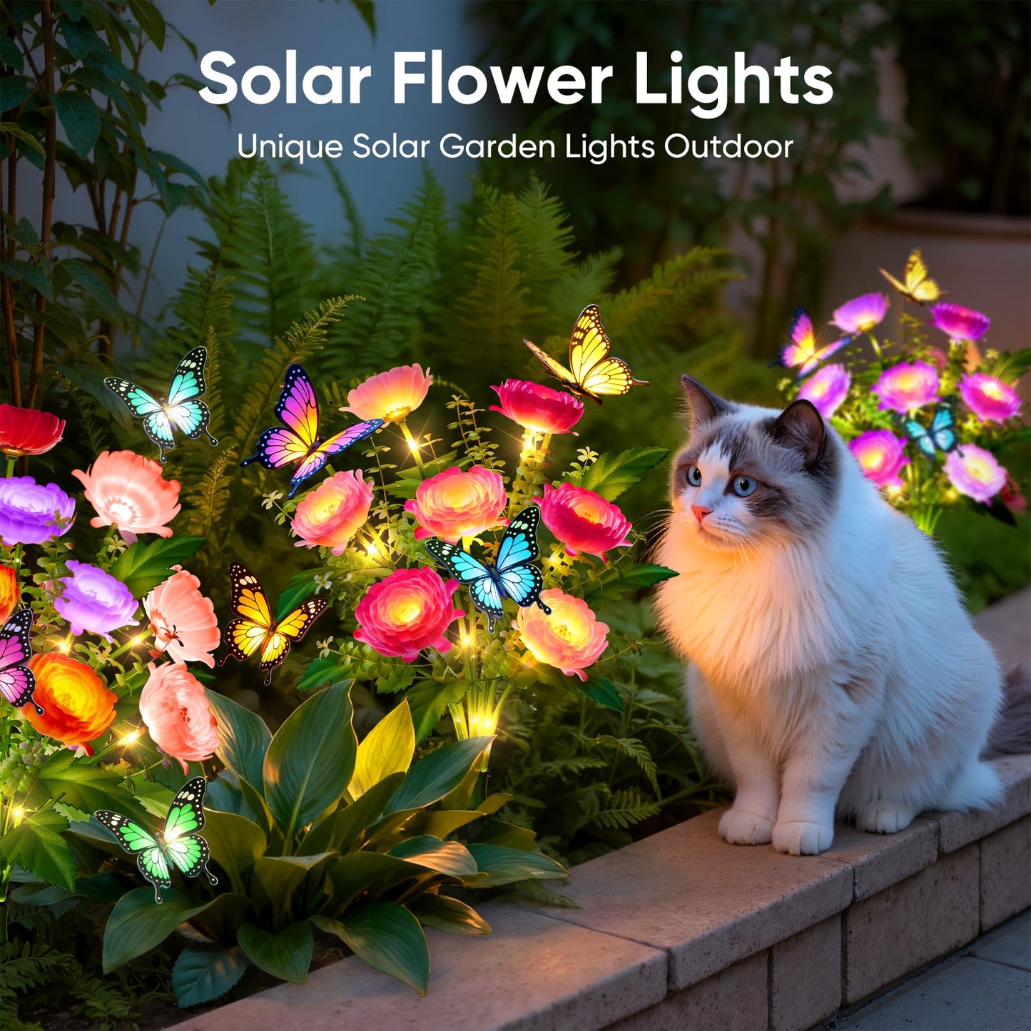 Solar Flowers Lights Outdoor Waterproof: 3 Pack LED Solar Lights Decorative for Outside Garden Decor with Butterfly Auto-On/Off for Yard Landscape