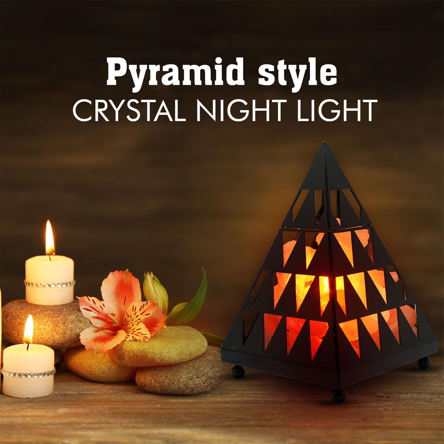 Himalayan Glow Pyramid Style Crystal Salt Lamp with Pink Salt Chunks, ETL Certified, Adjustable Dimmer Switch for Soothing Ambience | Ideal Night