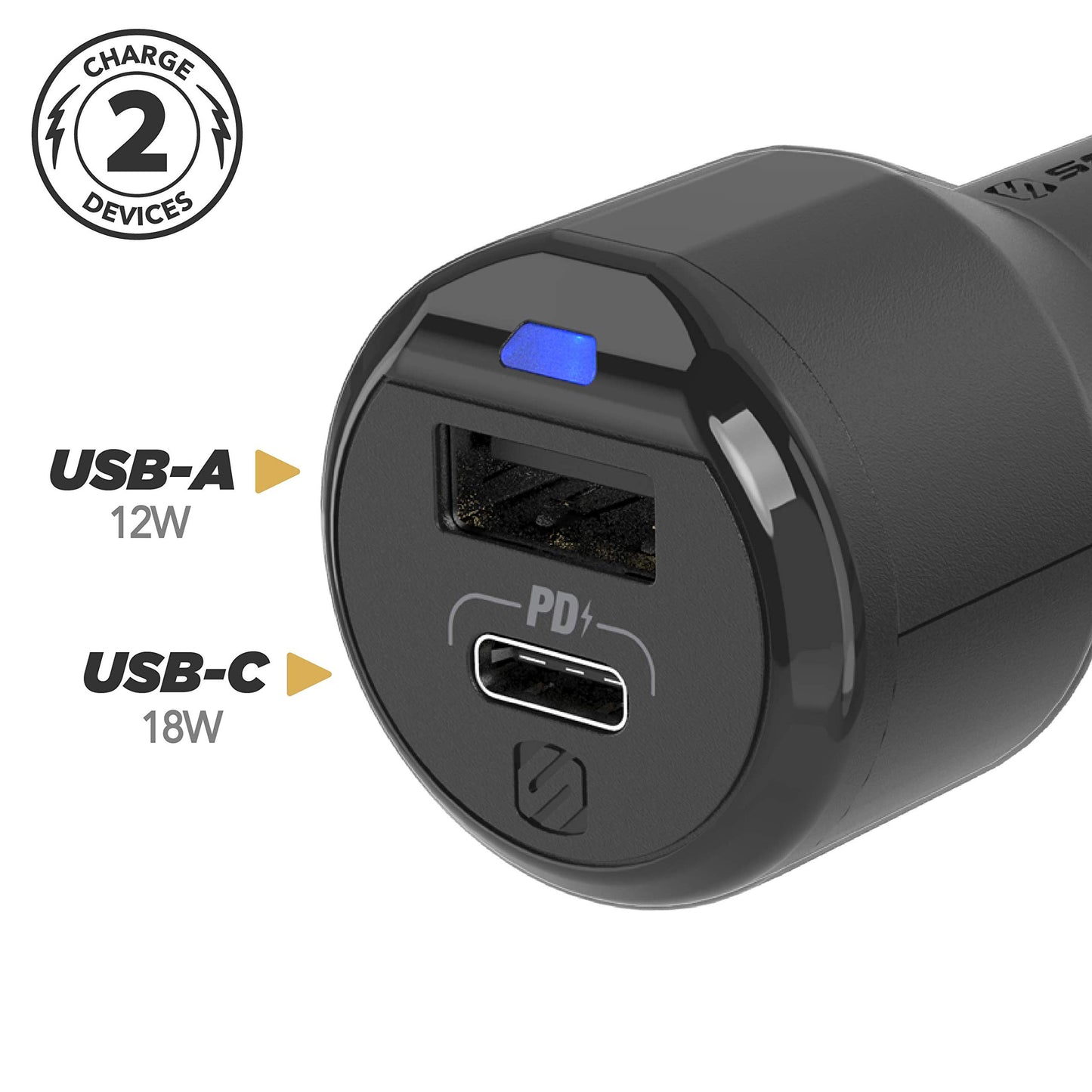 SCOSCHE CPDA2C8-SP Certified Powervolt USB Type-C and Type-A Fast Car Charger for All Power Delivery 3.0, 2.0 and Standard USB-C or USB-A Devices