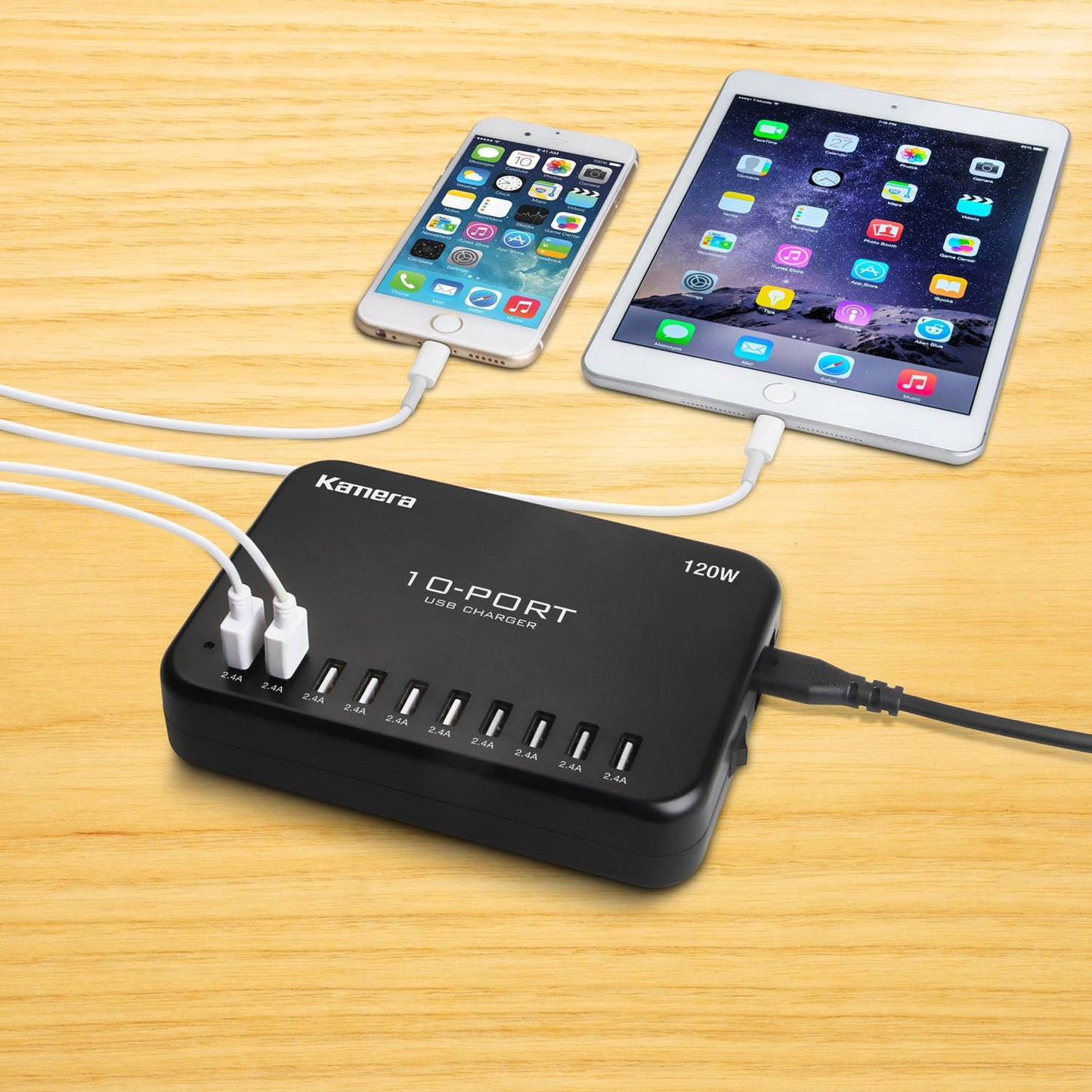 USB Charger 10-Port 120W, Multi-Port USB Charging Hub 24A Desktop Power Station for iPhone X/8/7/6S/6 Plus/5S, Ipad Pro/Air2/ Mini, Galaxy S9/S8/S6