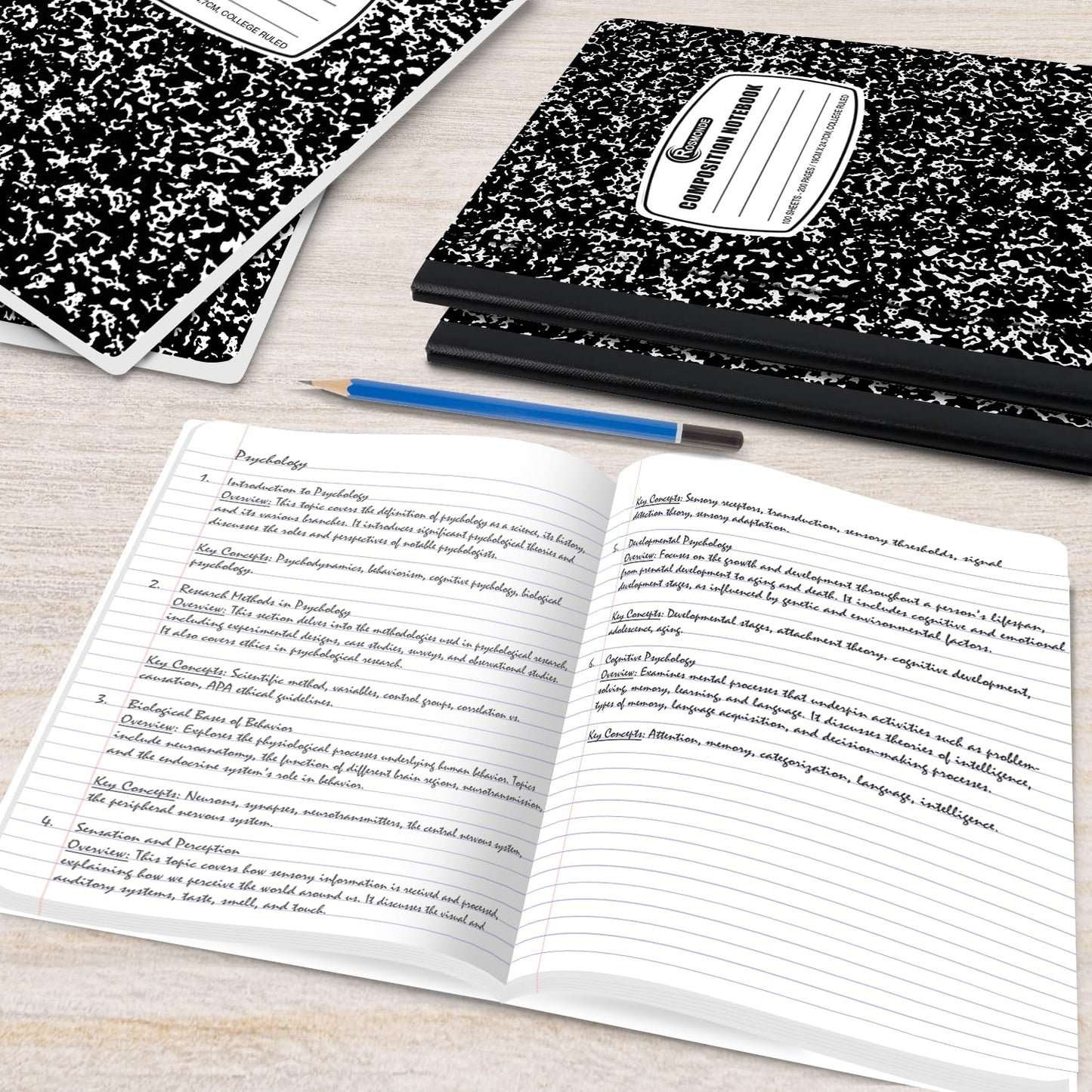 Rosmonde 2000 Pack Composition Notebooks Bulk, College Ruled, Black Marble