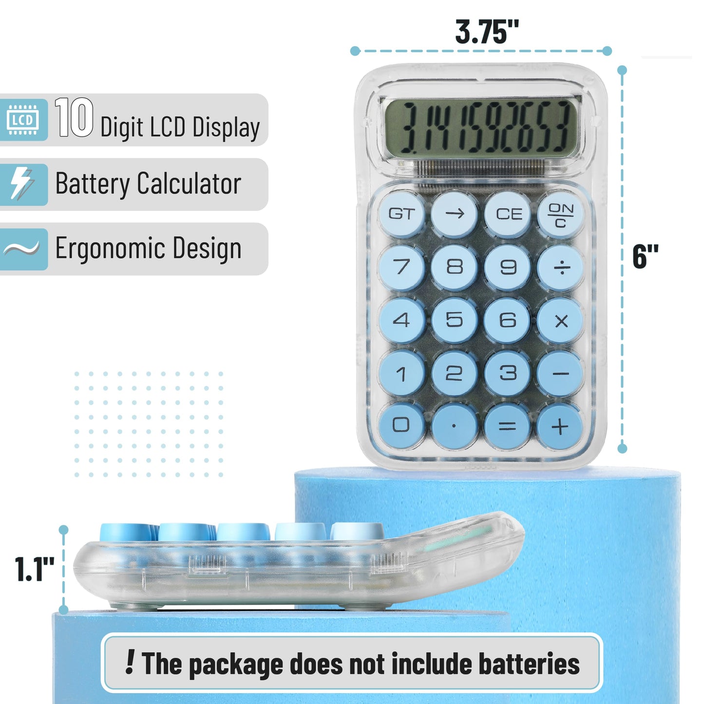 Mr. Pen- Mechanical Switch Calculator, 10 Digits, Blue Calculator, Transparent Body, Large LCD Display, Big Buttons