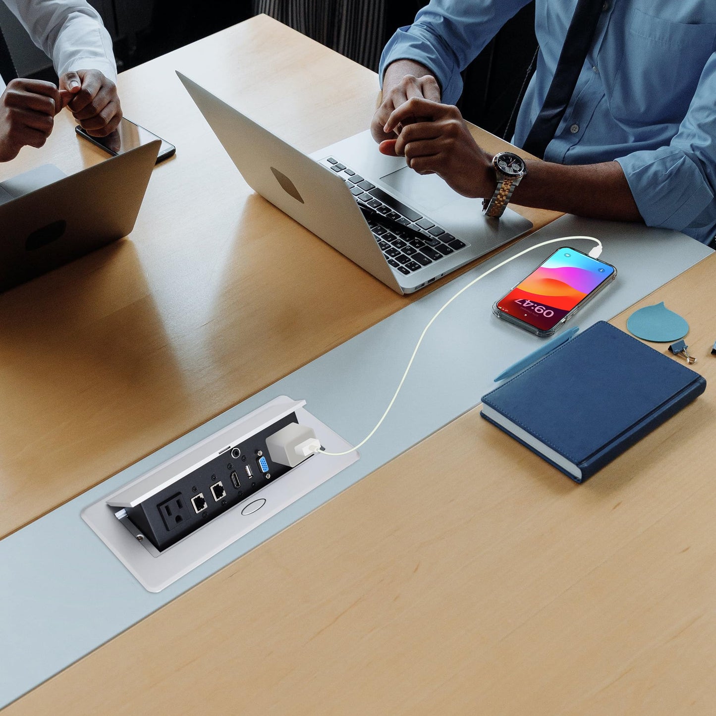 Table Pop up Power Strip Date Hub Connection Box with Outlet Network HDMI for Office Desk?Silver?