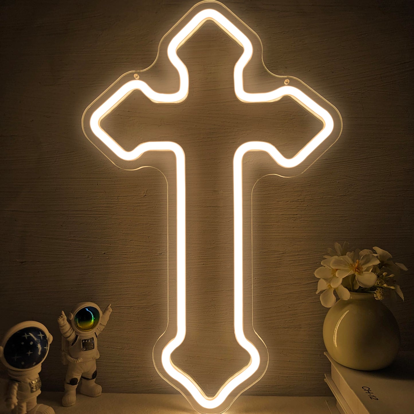 OvoNinn Cross Neon Sign Jesus Neon Lights Signs LED Light Sign for Wall Decor Dimmable Neon Cross Sign for Bedroom Living Room Wedding Warm White