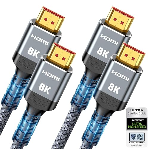 10K 8K HDMI 2.1 Cable 2-Pack 6.6FT, Highwings Certified 48Gbps Ultra High Speed Slim HDMI Cord,Support 4K@120Hz 8K@60Hz, HDCP 2.2&2.3, Dynamic