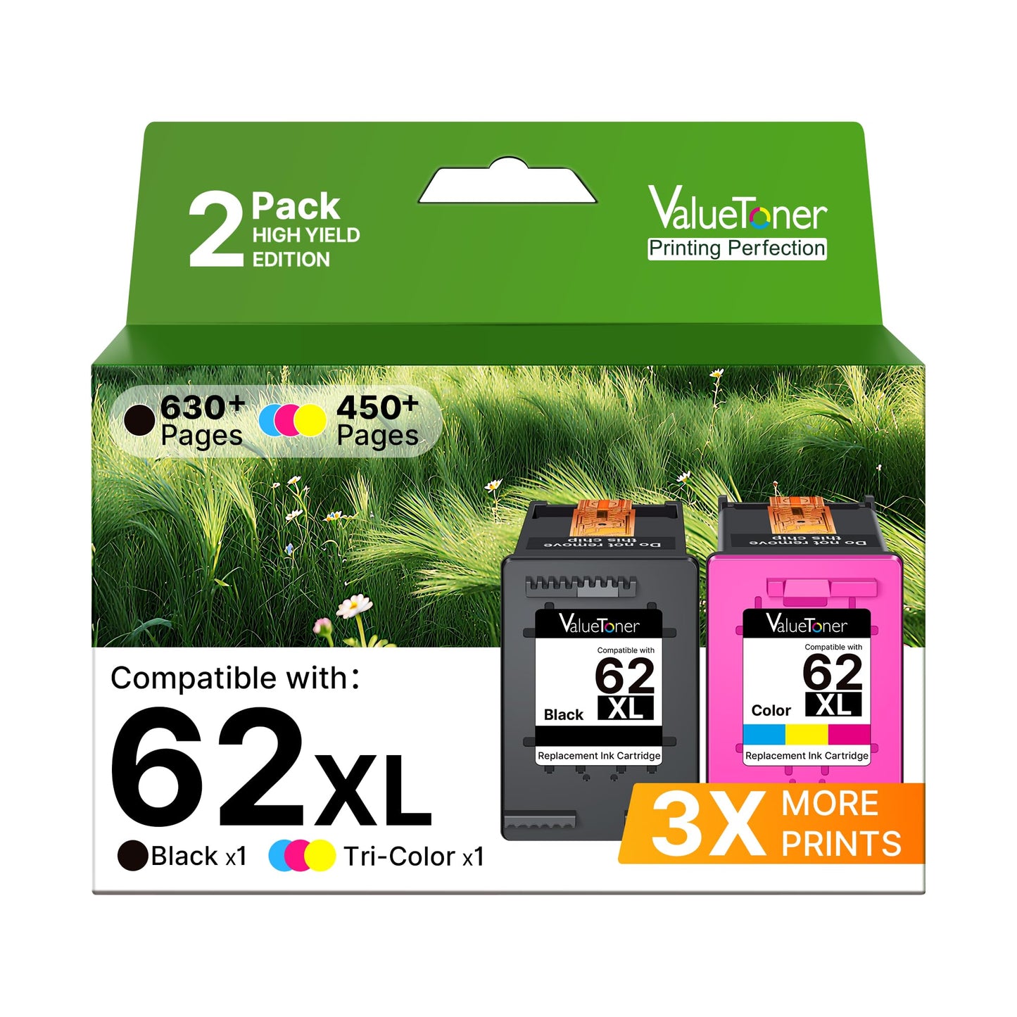 Valuetoner Remanufactured Ink Cartridge Replacement for HP Ink 62 62XL Works with HP Envy 5540 5640 5660 7644 OfficeJet 5740 5741 8040 OfficeJet 200