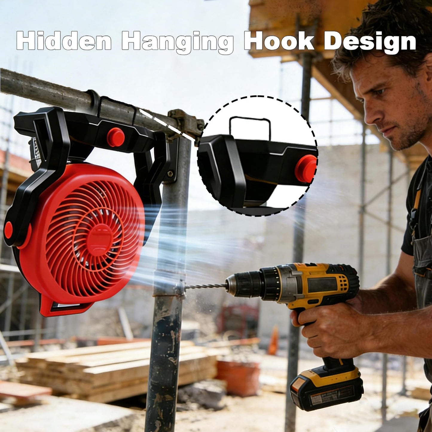 WeToolGoo Cordless Brushless Jobsite Fan Compatible with Milwaukee 18V Battery, Battery Powered Fan 650 CFM Variable Speed, or AC Power for Outdoor