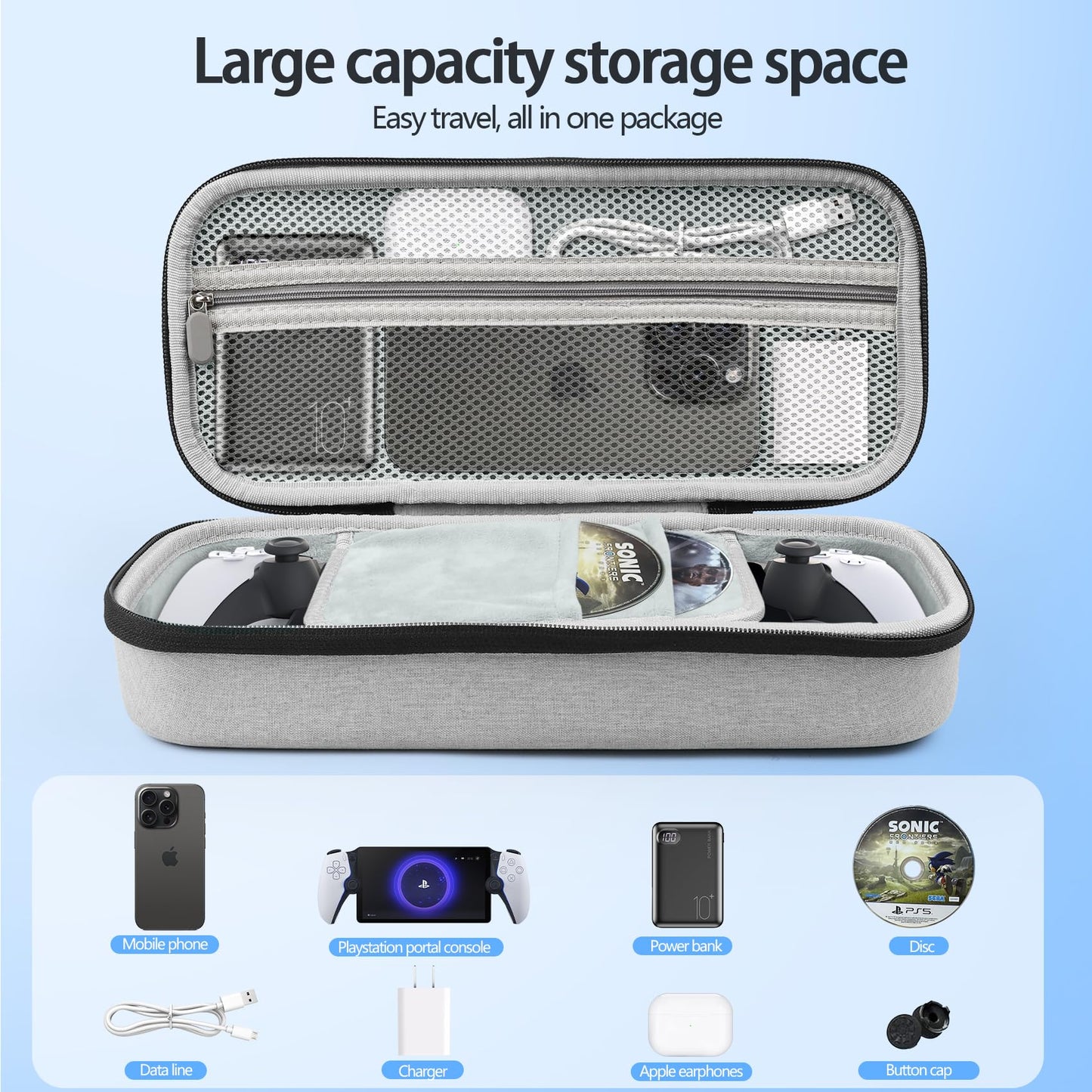 VZNEK Carrying Case Compatible with PlayStation Portal, Travel EVA Hard Carrying Case with Compartment and Mesh Pocket for PS Portal Accessories