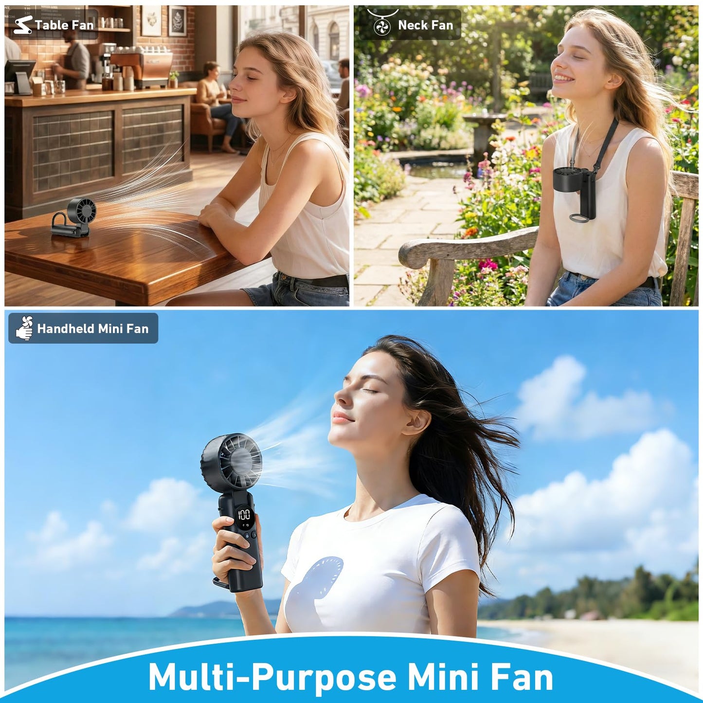 AILBTON Portable Handheld Fan, 5000mAh Rechargeable Mini Personal USB Fan with LED Display & Foldable Design, 199-Speed Powerful Battery Operated