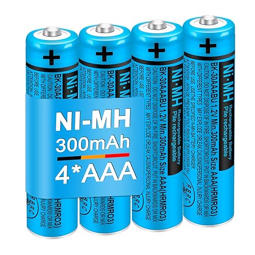 TrianglePatt 4 Pack BK-30AAABU Ni-MH AAA Rechargeable Batteries 1.2V 300mAh for Panasonic Cordless Phones, Remote Controls, and Electronics