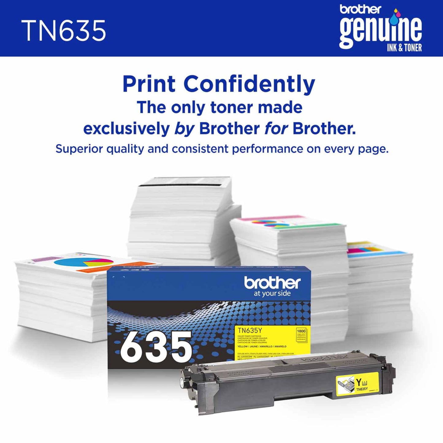 Brother Genuine TN635Y Standard Yield Yellow Toner Cartridge, 1 Pack