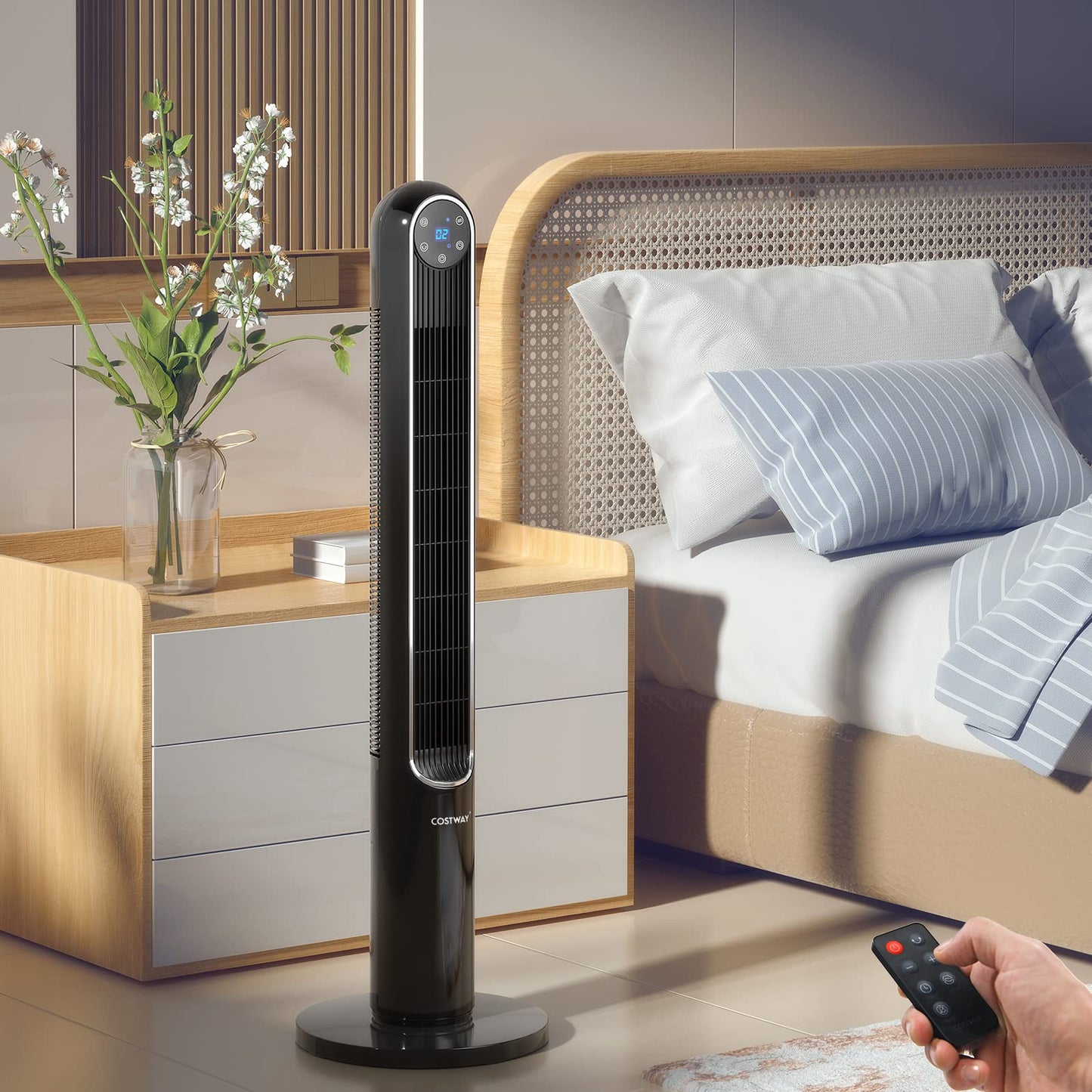 CLEEMAN 42’’ Oscillating Bladeless Tower Fan with Remote, Electric Standing Floor Fan with 3 Wind Speeds, 3 Modes, LED Control Panel, 12H Timer